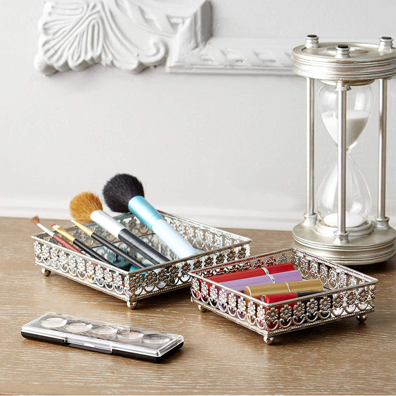 House of Hampton® Runge Metal Mirror 2 Piece Vanity Tray Set & Reviews